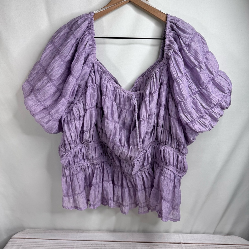 ARULA Purple Puff Sleeve Ruffled Blouse